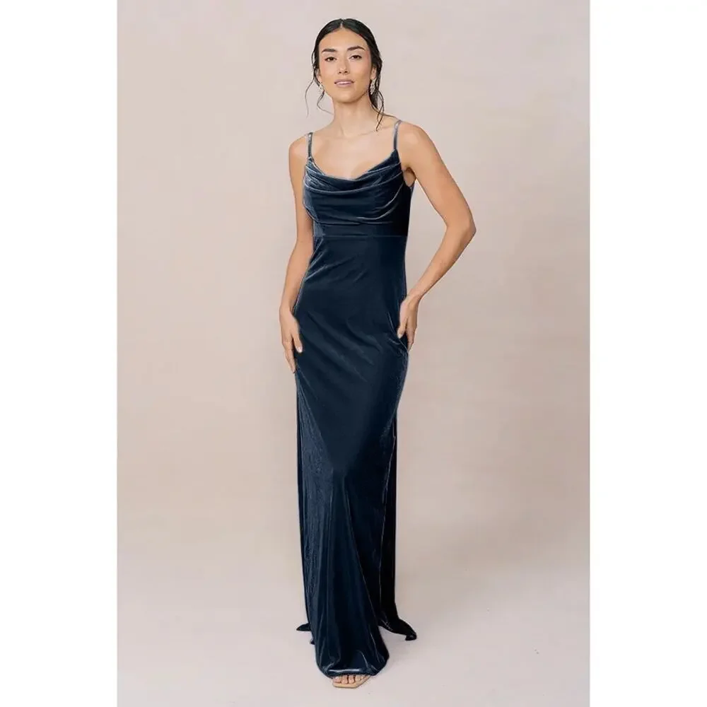 Revelry Skye Velvet Maxi Dress Royal Blue Bridesmaid Wedding Guest Formal Sz 4